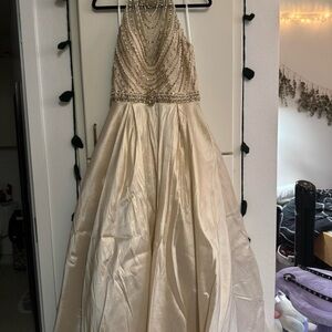 Mac Duggal Gold Beaded Prom Dress